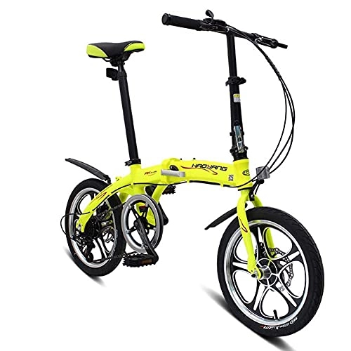 Folding Bike : JYTFZD WENHAO Adult Folding Bicycle Lightweight Unisex Men City Bike 16-inch Wheels Aluminium Frame Ladies Shopper Bike with Adjustable Handlebar & Seat, single-speed, Disc brake (Color : Yellow)