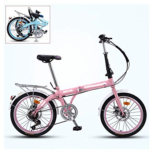 Folding Bike : JYTFZD WENHAO Folding Adult Bicycle, 16-inch Ultra-light Portable Bicycle, 3-step Folding, 7-speed Adjustable, Front and Rear Double Disc Brakes, 4 Colors (Color : Pink)