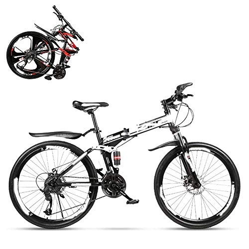 Folding Bike : JYTFZD WENHAO Folding Mountain Bike Adult, 24 Inch Double Shock Absorption Off-road Variable Speed Racing Car, Fast Bike for Men and Women 21 / 24 / 27 / 30 Speed, Spoke Terms (Color : Black)