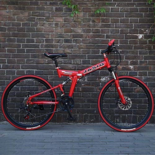 Folding Bike : JYTFZD WENHAO Mountain Bike Folding Bikes, 24 / 26 Inch 21-Speed Double Disc Brake Full Suspension Anti-Slip, Off-Road Variable Speed Racing Bikes for Men and Women (Color : A)