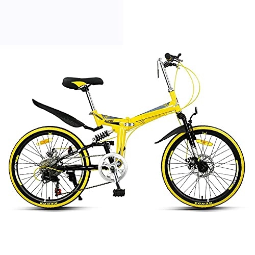 Folding Bike : JYTFZD WENHAO Unisex Folding Mountain Bike Adults Mini Lightweight Alloy City Bicycle for Men Women Ladies with Adjustable Seat Comfort Saddle, aluminum, 7 speed (Color : Yellow)