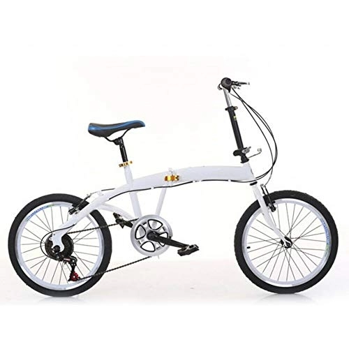 Folding Bike : kangten Adult Folding Bicycle Carbon Steel Alloy 7-Speed White with Height-adjustable Seat Commuter Bike Lightweight for Unisex Adults (20 Inch)