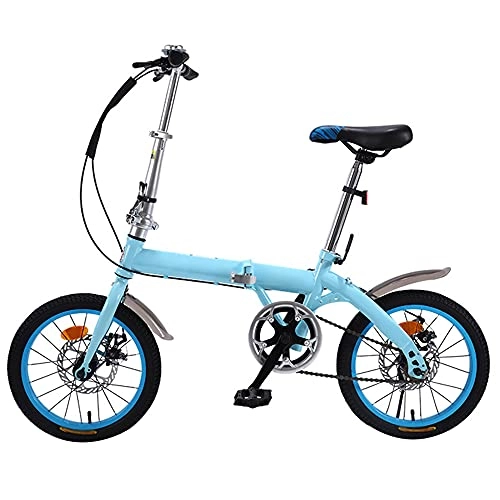 Folding Bike : KANULAN Blue Folding Bike Mountain Bike Wheel Dual Height Adjustable Seat Suitable, And Save Space Better, For Mountains And Roads, 7 Speed Happy T