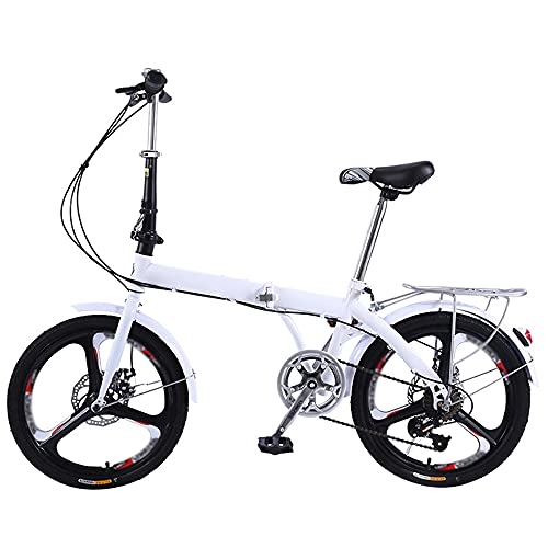 Folding Bike : KANULAN Mountain Bike Folding Bike White 7 Speed Wheel Dual Suspension, Height And Save Space Better Adjustable Seat For Mountains And Roads B T