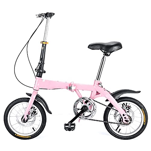 Folding Bike : KANULAN Mountain Bike Variable Speed Folding Bike, Pink Bicycle Adjustable Saddle, Handlebar, Wear-resistant Tires, Thickened High Carbon Steel Frame T(Size:16 inches)