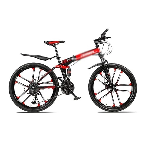Folding Bike : Kays 26 In Folding Mountain Bike 21 Speed Bicycle For Men Or Women MTB Foldable Carbon Steel Frame Frame With Dual Suspension(Size:21 Speed, Color:Red)