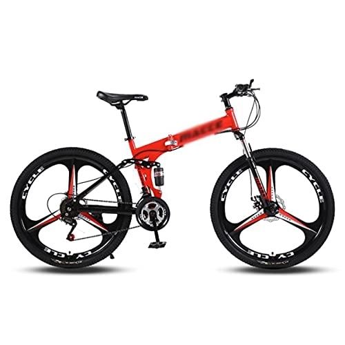 Folding Bike : Kays 26 In Wheel Dual Disc Brake Bike Folding 21 / 24 / 27 Speed Mountain Bikes Carbon Steel Frame With Lockable Suspension Fork For Men Woman Adult And Teens(Size:24 Speed, Color:Red)