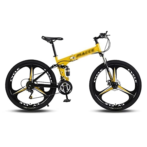 Folding Bike : Kays 26 Inch Foldable Mountain Bike High Carbon Steel With Front Suspension Disc Brake Outdoor Bikes For Men Woman Adult And Teens(Size:24 Speed, Color:Yellow)