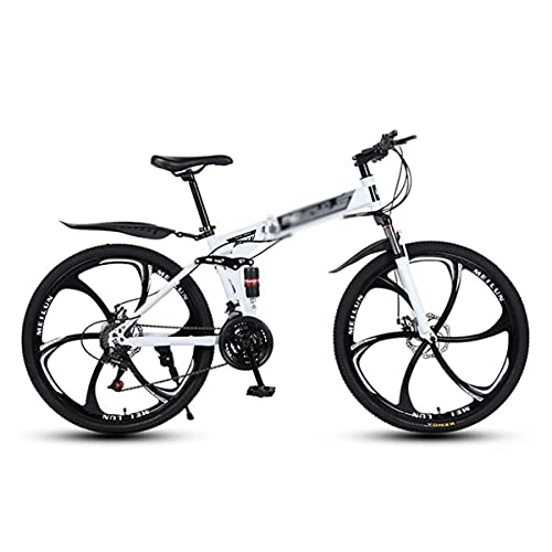 Folding Bike : Kays 26 Inch Folding Mountain Bike Carbon Steel Frame 21 / 24 / 27 Speeds With Dual Disc Brake For A Path, Trail & Mountains(Size:27 Speed, Color:White)