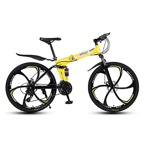 Folding Bike : Kays 26 Inch Folding Mountain Bike Carbon Steel Frame 21 / 24 / 27 Speeds With Dual Disc Brake For A Path, Trail & Mountains(Size:27 Speed, Color:Yellow)