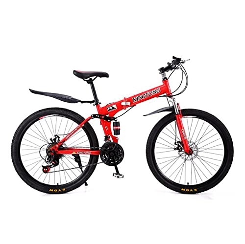 Folding Bike : Kays 26 Inch Mountain Bike Foldable For Adults Mens Womens, 21-Speed Gears, Fork Suspension(Color:Red)