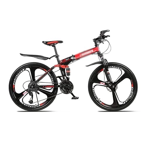 Folding Bike : Kays 26 Inches Wheel Dual Full Suspension Mens Mountain Bike Folding Carbon Steel Frame 21 / 24 / 27-Speed For Men Woman Adult And Teens(Size:24 Speed, Color:Red)