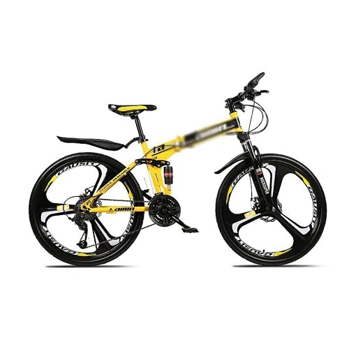 Folding Bike : Kays 26 Inches Wheel Dual Full Suspension Mens Mountain Bike Folding Carbon Steel Frame 21 / 24 / 27-Speed For Men Woman Adult And Teens(Size:27 Speed, Color:Yellow)