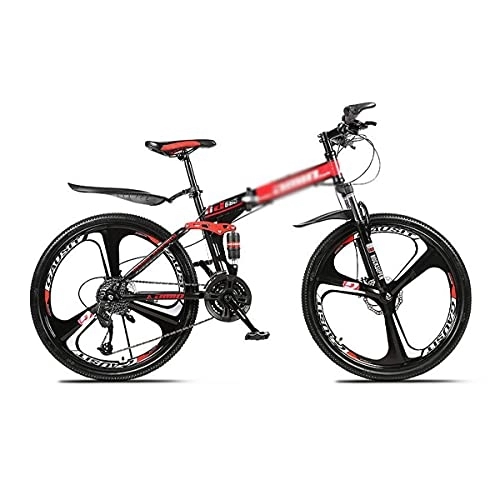 Folding Bike : Kays Adult Folding Mountain Bike 21 / 24 / 27 Speeds Double Suspension System 26-Inch Wheels With Fork Suspension Carbon Steel Frame, Multiple Colors(Size:27 Speed, Color:Red)