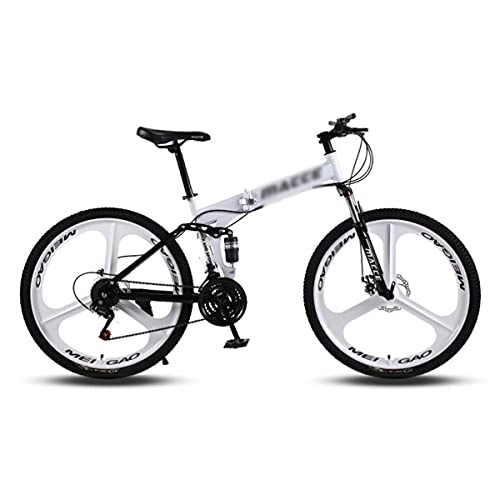 Folding Bike : Kays Foldable Mountain Bike 21 / 24 / 27 Speed Dual Disc Brake 26 Wheels Suspension Fork Mountain Bicycle For Men Woman Adult And Teens(Size:24 Speed, Color:White)