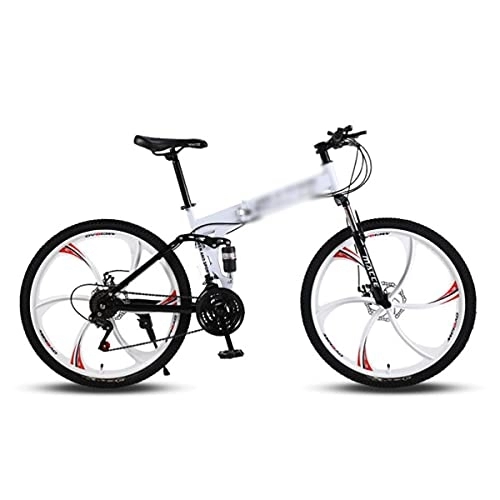 Folding Bike : Kays Folded Mountain Bike Steel Frame 21 / 24 / 27 Speed 26 Inch Wheels Dual Suspension Bicycle Suitable For Men And Women Cycling Enthusiasts(Size:21 Speed, Color:White)