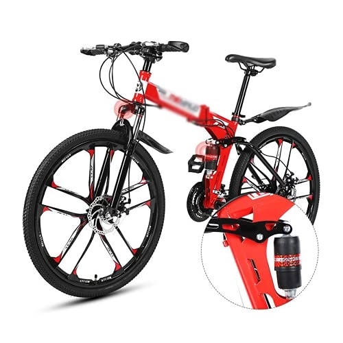 Folding Bike : Kays Folding Adult Mountain Bike High-Tensile Carbon Steel Frame Bicycle 26 Inch Wheel With Dual Disc Brake 21 / 24 / 27 Gears System Men MTB Bicycle(Size:24 Speed, Color:Red)
