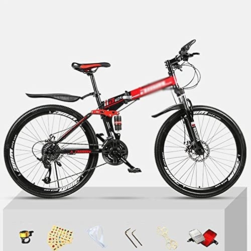 Folding Bike : Kays Folding Bikes 26 Inch Wheels Mountain Bicycle Carbon Steel Frame 21 / 24 / 27 Speeds With Disc Brake, Front Suspension Fork(Size:21 Speed, Color:Red)