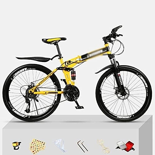 Folding Bike : Kays Folding Bikes 26 Inch Wheels Mountain Bicycle Carbon Steel Frame 21 / 24 / 27 Speeds With Disc Brake, Front Suspension Fork(Size:24 Speed, Color:Yello)