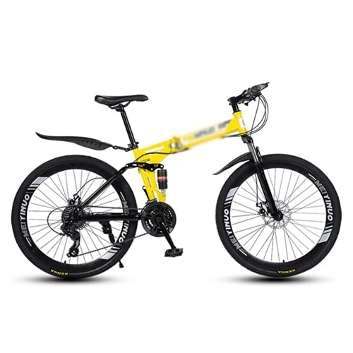 Folding Bike : Kays Folding Mountain Bike 21 / 24 / 27 Speed Carbon Steel Frame 26 Inches 3 Spoke Wheel Dual Suspension Bike For Boys Girls Men And Wome(Size:21 Speed, Color:Yellow)