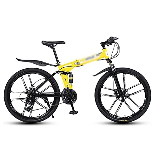 Folding Bike : Kays Folding Mountain Bike 21 Speed Bicycle 26 Inches Mens MTB Disc Brakes Bicycle For Adults Mens Womens(Size:27 Speed, Color:Yellow)