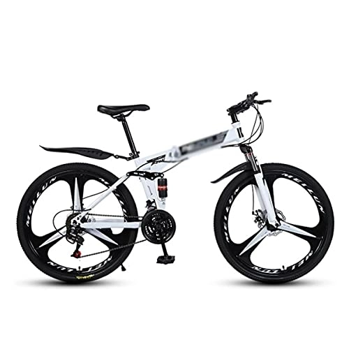 Folding Bike : Kays Folding Mountain Bike 21 Speed Dual Disc Brake 26 Wheels Suspension Fork Mountain Bicycle For Men Woman Adult And Teens(Size:21 Speed, Color:White)