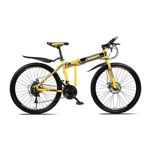 Folding Bike : Kays Folding Mountain Bike 26 Inch Adults Mountain Bike For Mens Womens With Carbon Steel Frame(Size:21 Speed, Color:Yellow)