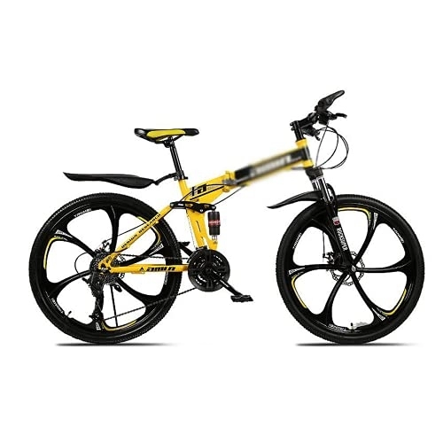 Folding Bike : Kays Folding Mountain Bike 26 Inch Wheels Bicycle Carbon Steel Frame 21 / 24 / 27 Speed MTB Bike With Daul Disc Brakes For Men Woman Adult And Teens(Size:21 Speed, Color:Yellow)
