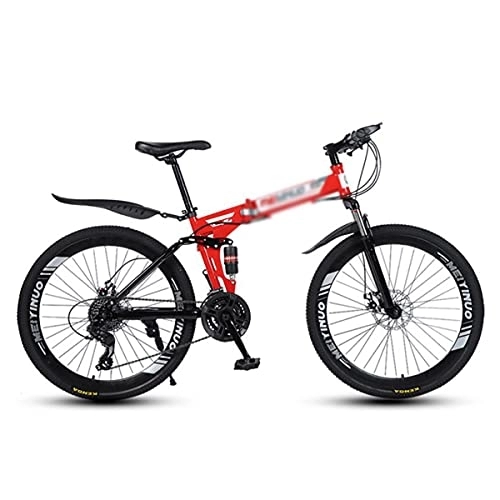 Folding Bike : Kays Folding Mountain Bike 26 Inch Wheels With Double Shock Absorber Design 21 / 24 / 27 Speeds With Dual-disc Brakes For A Path, Trail & Mountains(Size:21 Speed, Color:Red)