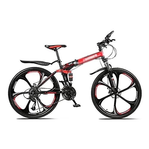 Folding Bike : Kays Folding Mountain Bike Carbon Fiber Mountain Bicycle 26" MTB Bicycle 21 / 24 / 27-Speed Dual Suspension With Lockable Shock-absorbing Front Fork(Size:27 Speed, Color:Red)