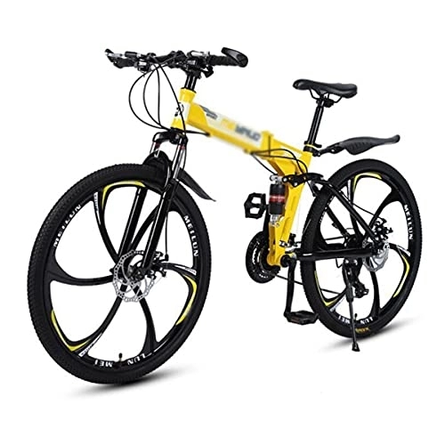 Folding Bike : Kays Folding Mountain Bike MTB With 26-Inch Wheels Carbon Steel Frame With Dual Full Suspension Suitable For Men And Women Cycling Enthusiasts(Size:24 Speed, Color:Yellow)