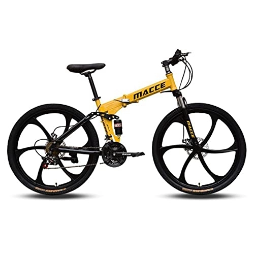 Folding Bike : Kays Folding MTB Bicycle 26 Inches Wheels Mountain Bike Carbon Steel Frame With Dual Disc Brake(Size:21 Speed, Color:Yellow)