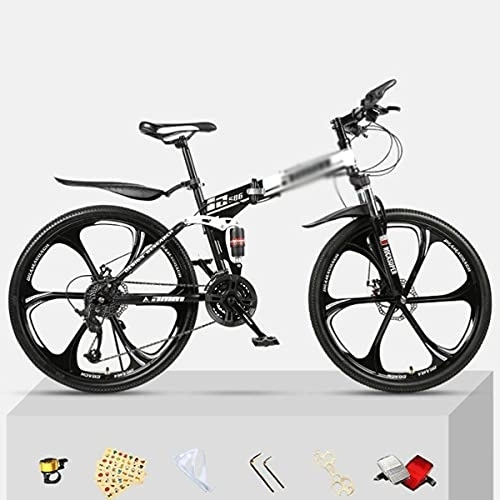 Folding Bike : Kays Mens Mountain Bike 21 / 24 / 27 Speed Steel Frame 26 Inches Wheels Double Disc Brake Folding Bike For A Path, Trail & Mountains(Size:21 Speed, Color:White)
