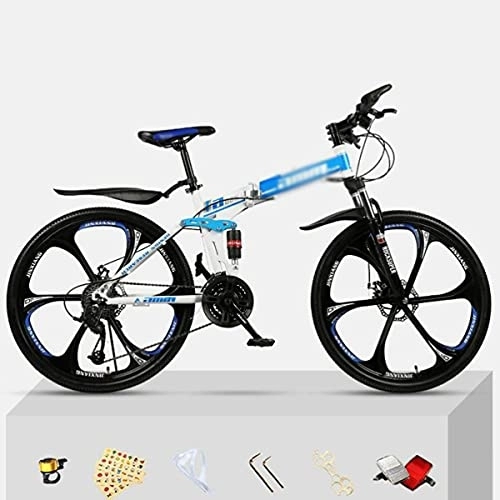 Folding Bike : Kays Mens Mountain Bike 21 / 24 / 27 Speed Steel Frame 26 Inches Wheels Double Disc Brake Folding Bike For A Path, Trail & Mountains(Size:24 Speed, Color:Blue)