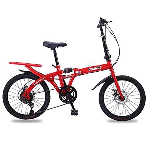 Folding Bike : Kays Mountain Bike, 20'' Foldable Bicycles For Men / Women / Adult / Student Lightweight Carbon Steel Frame Damping With Backseat (Color : Red)
