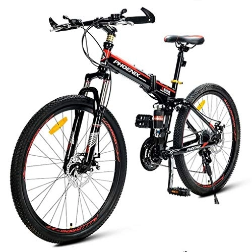 Folding Bike : Kays Mountain Bike, 26" Foldable Women / Men Ravine Bike 21 Speeds MTB Carbon Steel Frame Disc Brake Dual Suspension (Color : Black)
