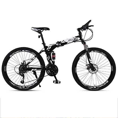 Folding Bike : Kays Mountain Bike, 26 Inch Foldable Hard-tail Mountain Bicycles, Carbon Steel Frame, Dual Suspension Dual Disc Brake (Color : Black, Size : 24-speed)