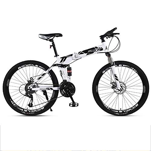 Folding Bike : Kays Mountain Bike, 26 Inch Foldable Hard-tail Mountain Bicycles, Carbon Steel Frame, Dual Suspension Dual Disc Brake (Color : White, Size : 27-speed)