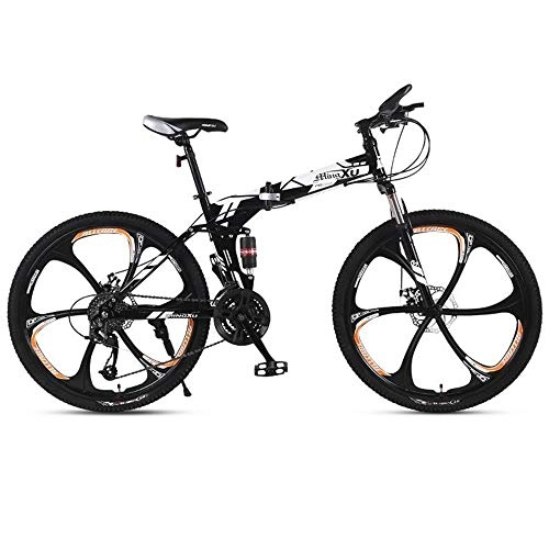 Folding Bike : Kays Mountain Bike, 26 Inch Foldable Hardtail Bicycles, Full Suspension And Dual Disc Brake, Carbon Steel Frame (Color : Black, Size : 21-speed)