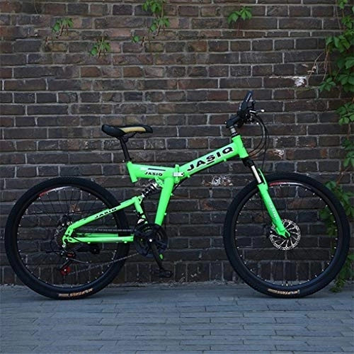 Folding Bike : Kays Mountain Bike, 26 Inch Foldable Hardtail Bike, Carbon Steel Frame, 21 Speed, Full Suspension And Dual Disc Brake (Color : Green)