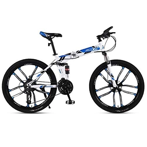 Folding Bike : Kays Mountain Bike, 26 Inch Folding Mountain Bicycles, Dual Suspension Dual Disc Brake, 21 / 24 / 27 Speeds (Color : Blue, Size : 21-speed)