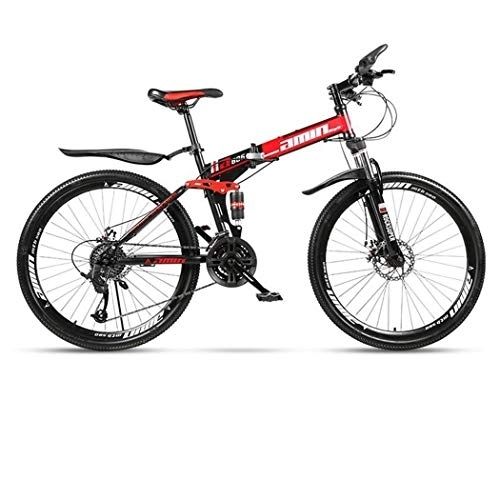 Folding Bike : Kays Mountain Bike, Folding 26 Inch Hardtail Bicycles, Carbon Steel Frame, Dual Disc Brake And Full Suspension (Color : Red, Size : 27 Speed)