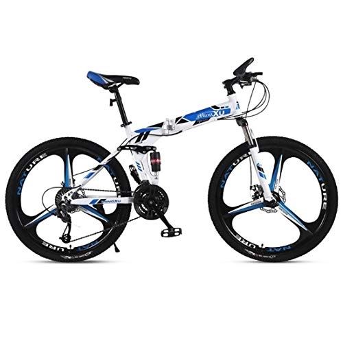 Folding Bike : Kays Mountain Bike, Folding 26 Inch Wheels Hard-tail Mountain Bicycles, Carbon Steel Frame, Dual Suspension Dual Disc Brake (Color : Blue, Size : 27-speed)