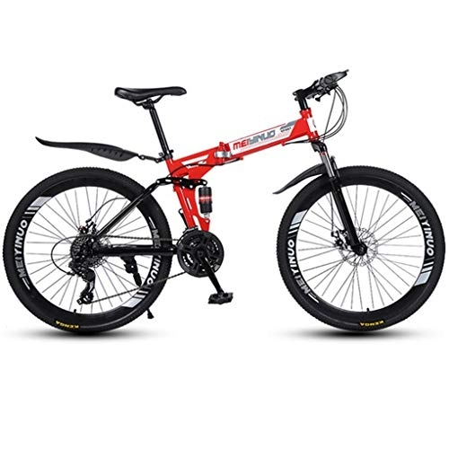 Folding Bike : Kays Mountain Bike, Full Suspension Foldable MTB Bicycles, Dual Suspension And Dual Disc Brake, 26inch Spoke Wheels (Color : Red, Size : 21-speed)