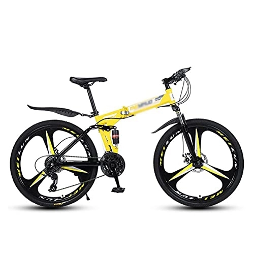 Folding Bike : Kays MTB Folding 21 / 24 / 27 Speed 26 Inches Wheels Mountain Bike Carbon Steel Frame With Dual-disc Brakes And Double Shock Absorber(Size:24 Speed, Color:Yellow)
