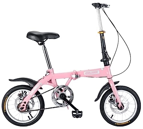 Folding Bike : Kcolic Mini Folding Bicycles, Single Speed 14 / 16 Inch Bicycle Super Lightweight Student Folding Bike, Lightweight Aluminium Frame, Double Disc Brakes Front B, 14inch