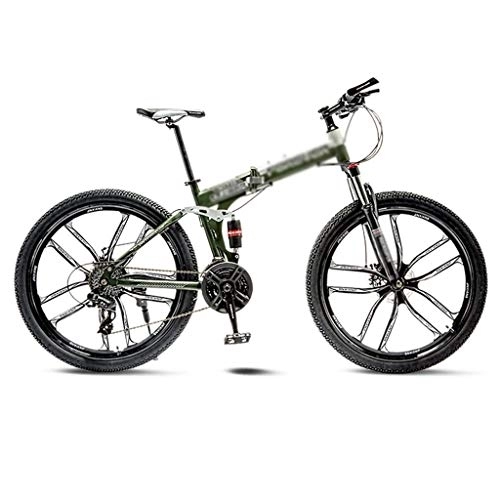 Folding Bike : Kerryshop Folding Bikes Green Mountain Bike Bicycle 10 Spoke Wheels Folding 24 / 26 Inch Dual Disc Brakes (21 / 24 / 27 / 30 Speed) foldable bicycle (Color : 30 speed, Size : 26inch)