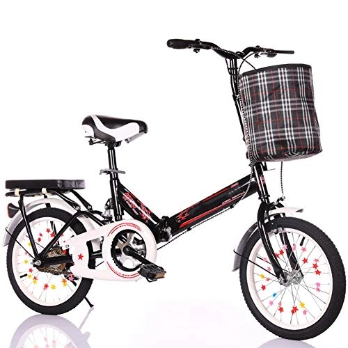 Folding Bike : Kids Bikes CHUNLAN Foldable Bicycle Portable With Shock Absorber Adult Child Bicycle 16 Inch High Carbon Steel Frame Quick Fold Anti-skid Tire Safe Braking(Color:black)