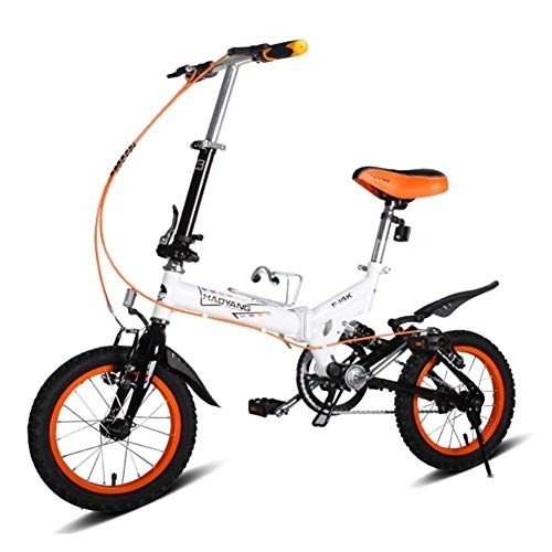 Folding Bike : Kids Folding Bikes, 14 Inch Mini Folding Mountain Bike, High-carbon Steel Lightweight Portable Foldable Bicycle, Suspension Bike, White FDWFN (Color : White)