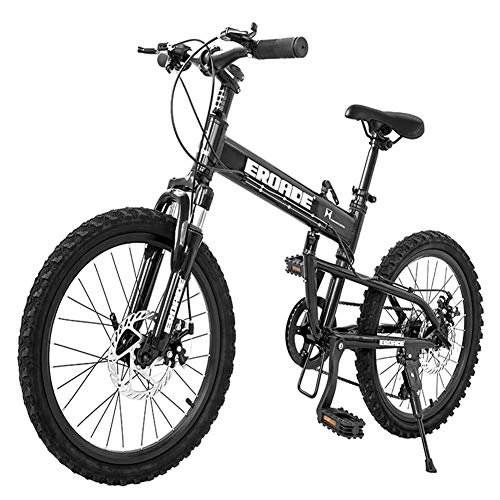 Folding Bike : Kids Folding Mountain Bike, 20 Inch 6 Speed Disc Brake Light Weight Folding Bikes, Aluminum Alloy Frame Foldable Bicycle, Black